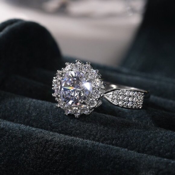 😍925 SILVER MOISSANITE SUN FLOWER WEDDING/ENGAGEMENT RING WOMEN, K754 - Picture 3 of 8